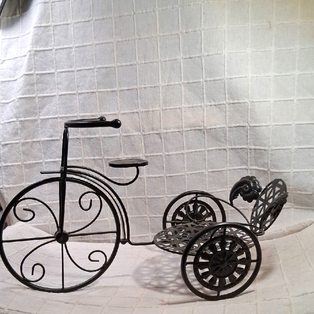 Vintage Black Metal Tricycle Planter